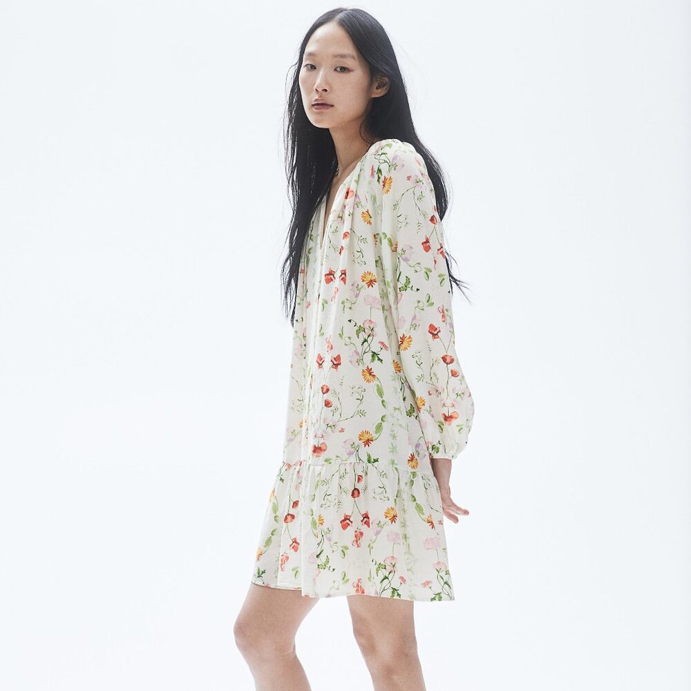 H&M Women's Oversized Floral Ruffle Mini Dress 0/S